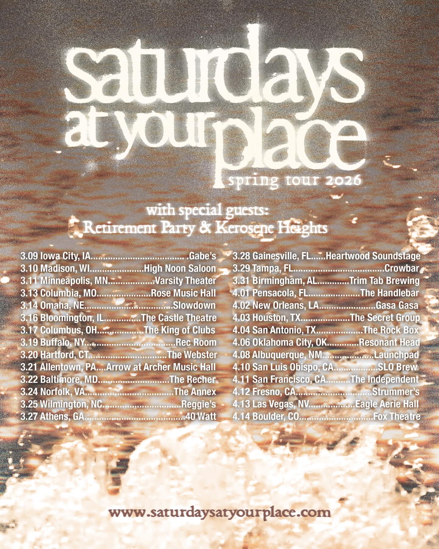 Retirement Party Saturdays at Your Place spring tour Poster 2026